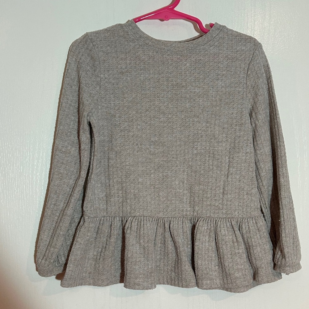 Cat & Jack Toddler Girls 4T Gray Waffle Knit Peplum Long Sleeve Top Pullover